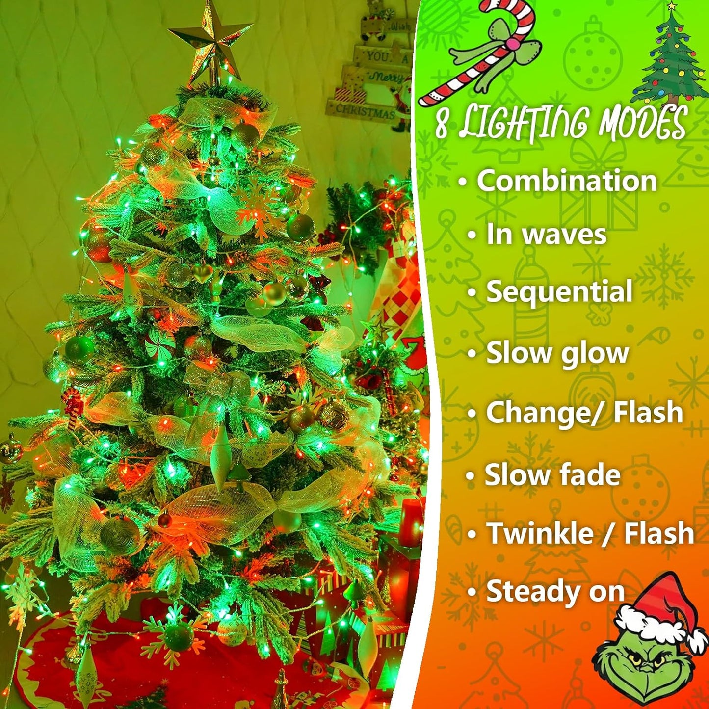 YEGUO 165ft 500 LED Red and Green Christmas Lights Outdoor Waterproof, Clear Wire String Lights Indoor Plug in, 8 Modes Clear Wire Twinkle Tree Light for Xmas Party Garden