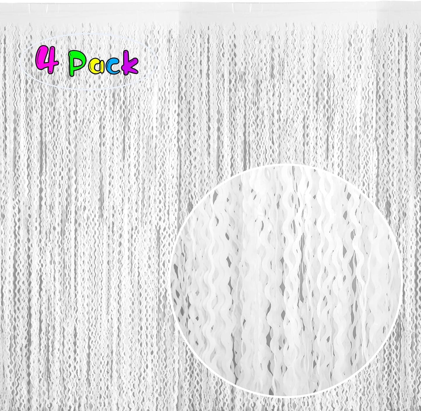 4 Pack White Door Streamers Foil Backdrop - 3.3x6.6ft Metallic Tinsel Foil Fringe Curtains Photo Booth Backdrop for Party Decoration