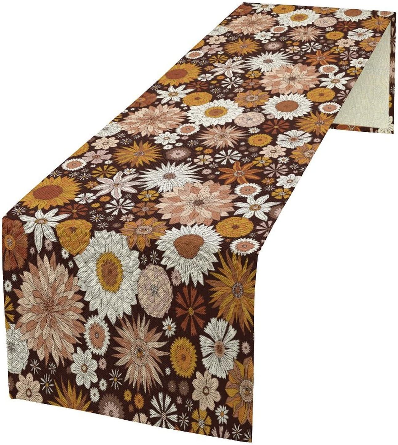 Boho Floral Table Runner, Vintage Country Farmhouse Daisy Flowers Modern Kitchen Dining Room Decoration for Indoor and Outdoor Wedding Party Banquet Table Runner 13x60 Inch