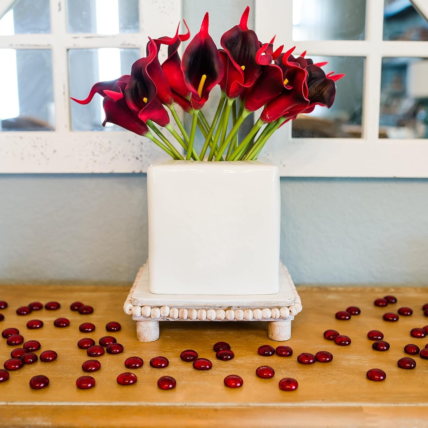 Galashield Flat Glass Marbles for Vases Red Glass Gems Beads Pebbles Vase Filler (5 LBS, Approx. 540 PCS)