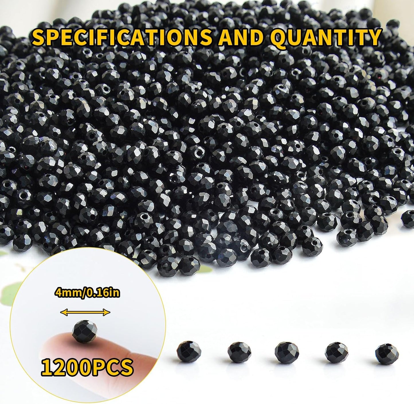 1200Pcs 4mm Crystal Glass Beads for Jewelry Making Beads for Bracelets Necklace Pendants Making Supplies(Black)
