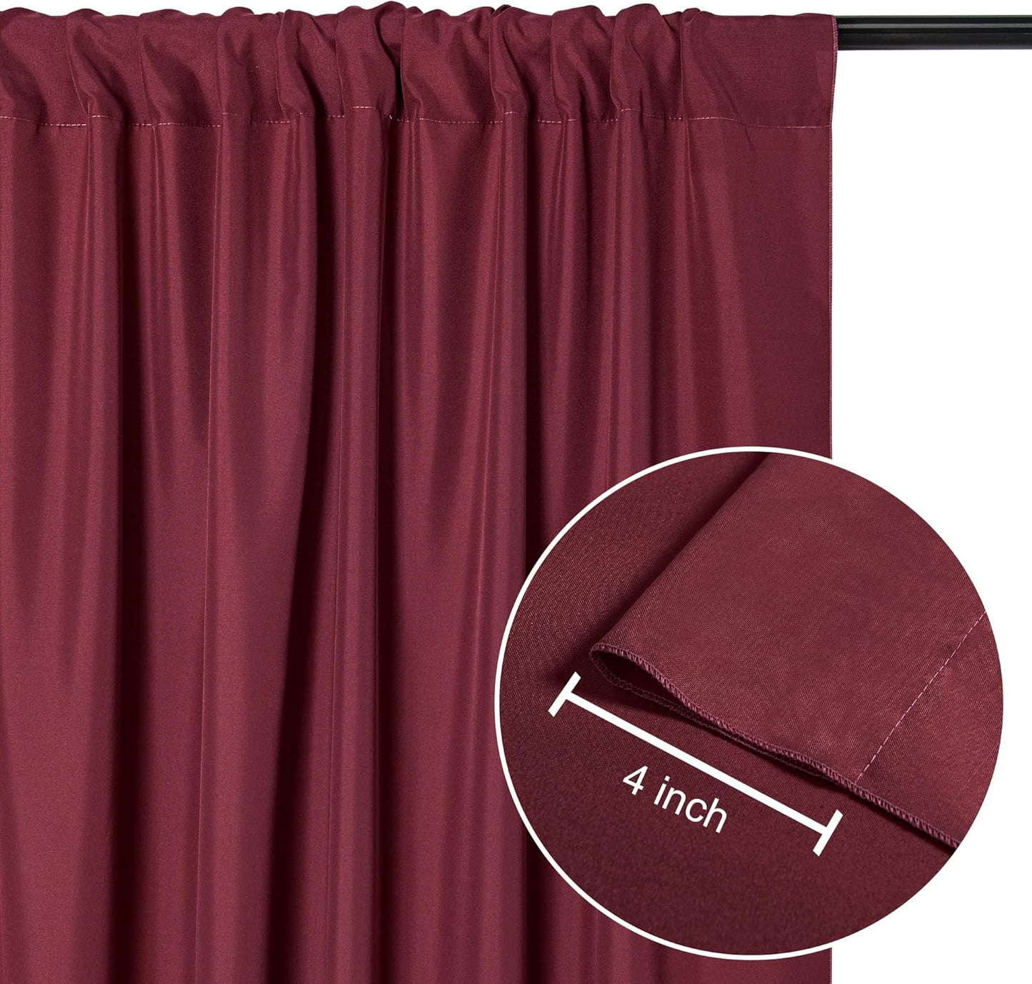 DWCN 10x10 FT Burgundy Backdrop Curtains for Parties, Photography Backdrop Drapes with Rod Pockets for Wedding Decorations Stage Birthday Family Gatherings, 2 Panels 5ft x 10ft