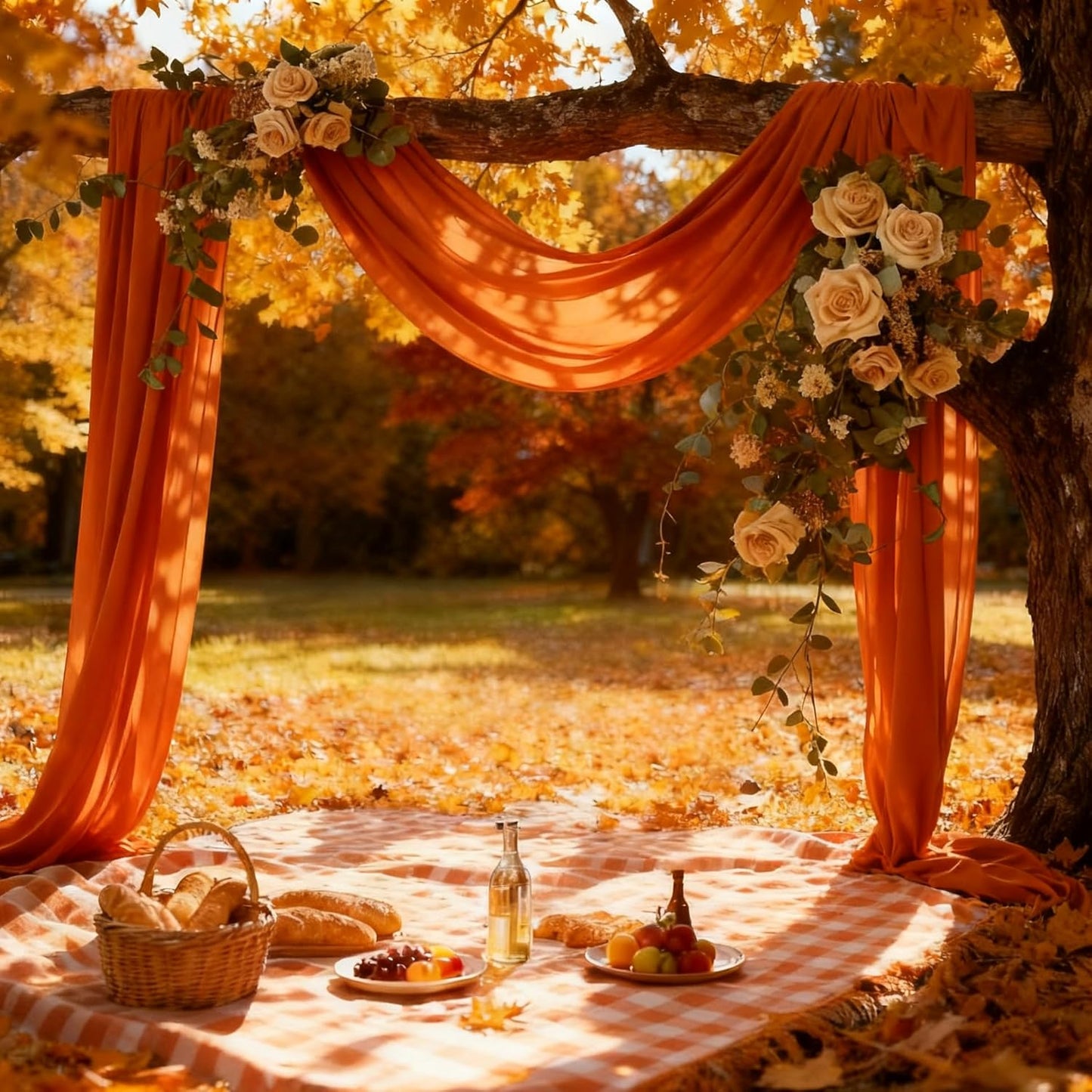 Terracotta Fall Thanksgiving Elegant Arch Draping Fabric 2 Panels Outdoor 29" × 20Ft Sheer Chiffon Curtain Drapes for Wedding Ceremony Birthday Party Garden Brunch 2 Panels