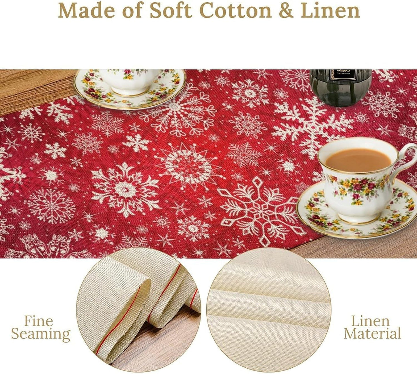 Snowflakes Christmas Table Runner, Winter Holiday Red Table Cloth Kitchen Dining Table Decoration for Home Party Decor 13x120 Inch