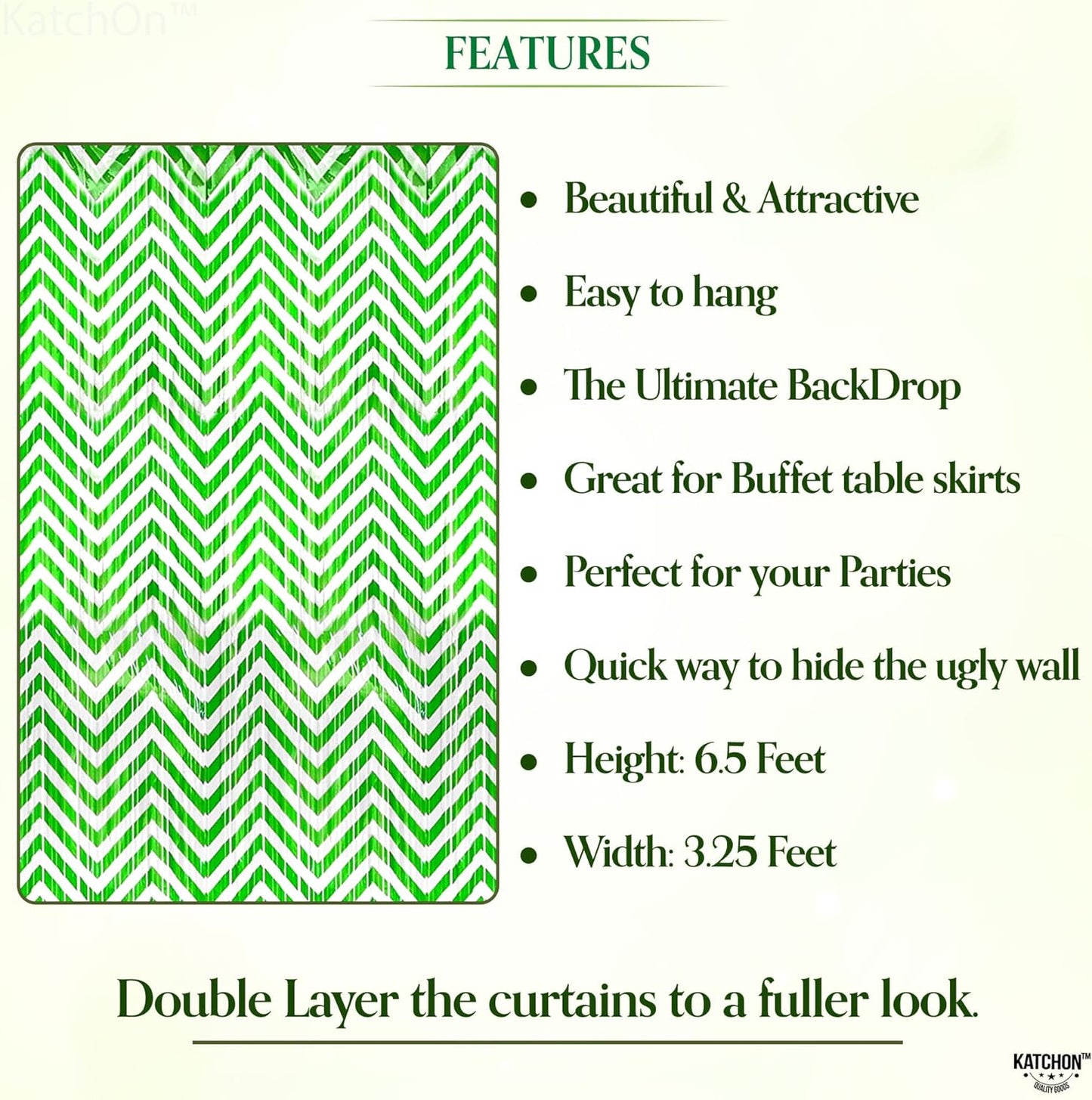 KatchOn, Green and White Foil Fringe Curtains - 6.5x6.5 Feet | Green Foil Fringe Curtain for Green and White Party Decorations, Graduation Decorations 2025 | Forest Green Birthday Decoration