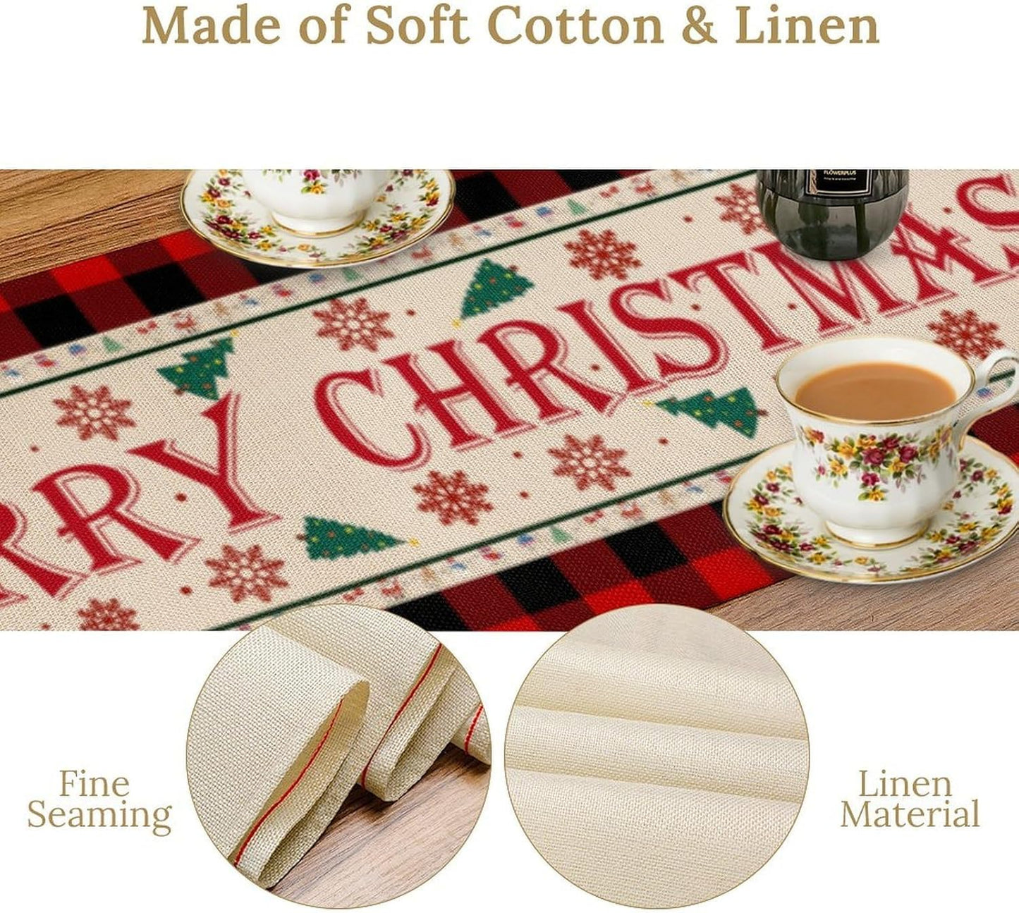 Merry Christmas Table Runner,Winter Xmas Holiday Table Cloth Kitchen Dining Table Decoration for Home Party Decor 13x36 Inch