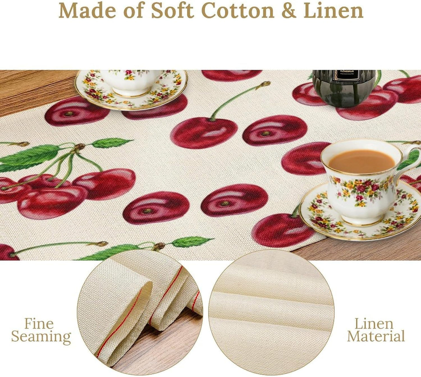 Red Cherry Table Runner Watercolor Tropical Fruit Spring Summer Wild Berry Dinner Runner for Girl Baby Shower Party Holiday Home Kitchen Dining Table Decor 13x60