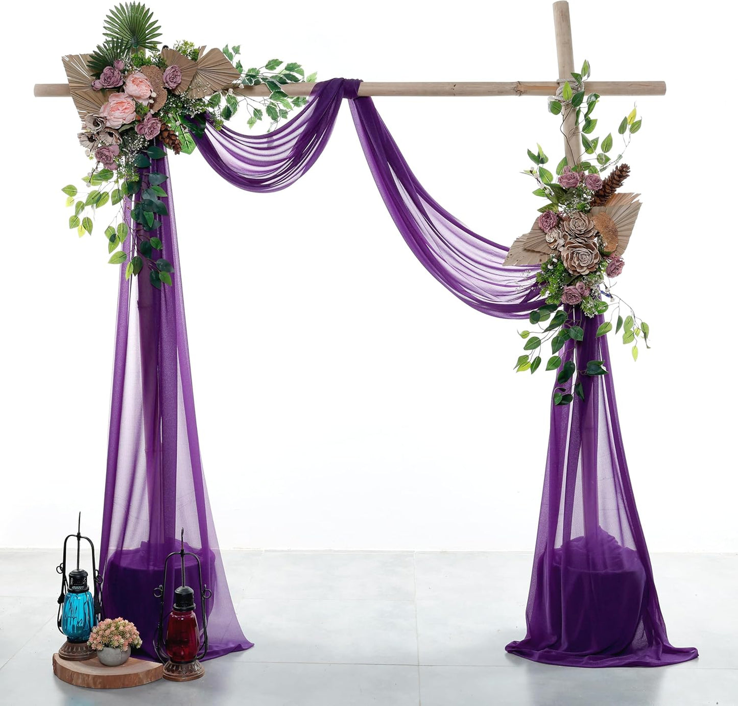 VDS Pack of 1 Panel (30 Inch X 40 Feet) Wedding Arch Draping Fabric Sheer Chiffon Fabric Drapery for Wedding Ceremony Reception Swag Backdrop Canopy Chuppah ARBO Altars Decoration (Purple)