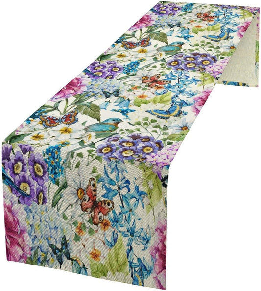 Brown Bird Floral Table Runner Spring Flower Kitchen Table Decoration Suitable for Family Dinner Decoration 13x90 Inch
