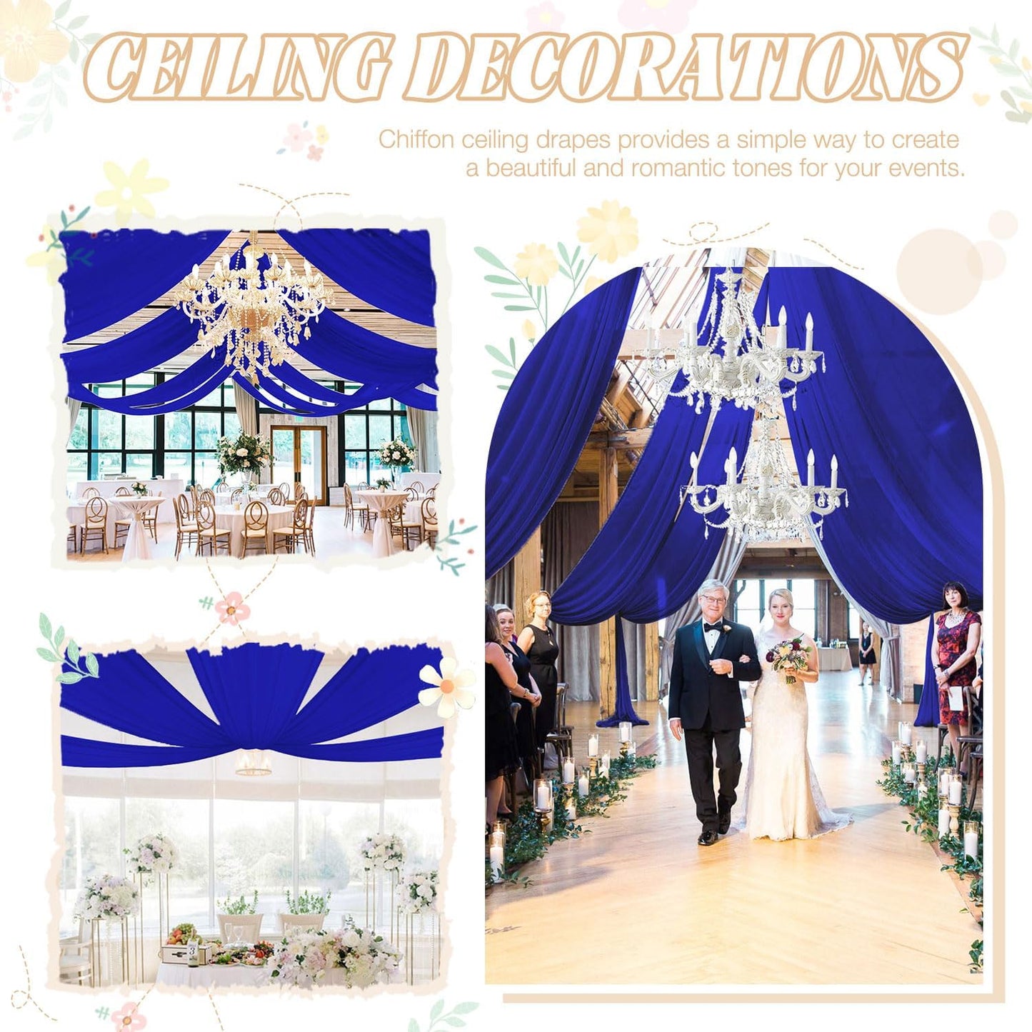 Blue Ceiling Drapes Wedding Arch Drapes Fabric 2 Panels 5FTx20FT Draping Fabric for Wedding Party Ceiling Decorations Arch Backdrop Chiffon Curtains Sheer Fabrics for Canopy Bed Outdoor Tent Decor