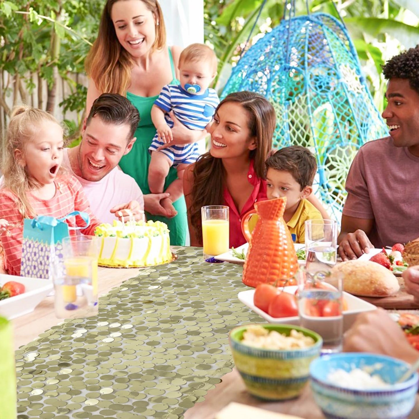 VHH Sequin Table Runner 12 x 108 inches Champagne Table Runner, Glitter Runner for Party Wedding Birthday, Party Spring Easter Rustic, Birthday Supplies Decorations (1 Pack).