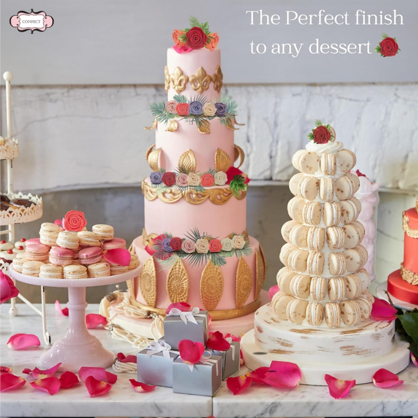 Confect Edible Rose Toppers – Confect Edible Ombre Rose Toppers – Pack of 12 Cupcake & Doughnut Toppers for Cake Decoration- Vegan, Gluten-Free, Soy-Free, Dairy-Free, Palm Oil-Free