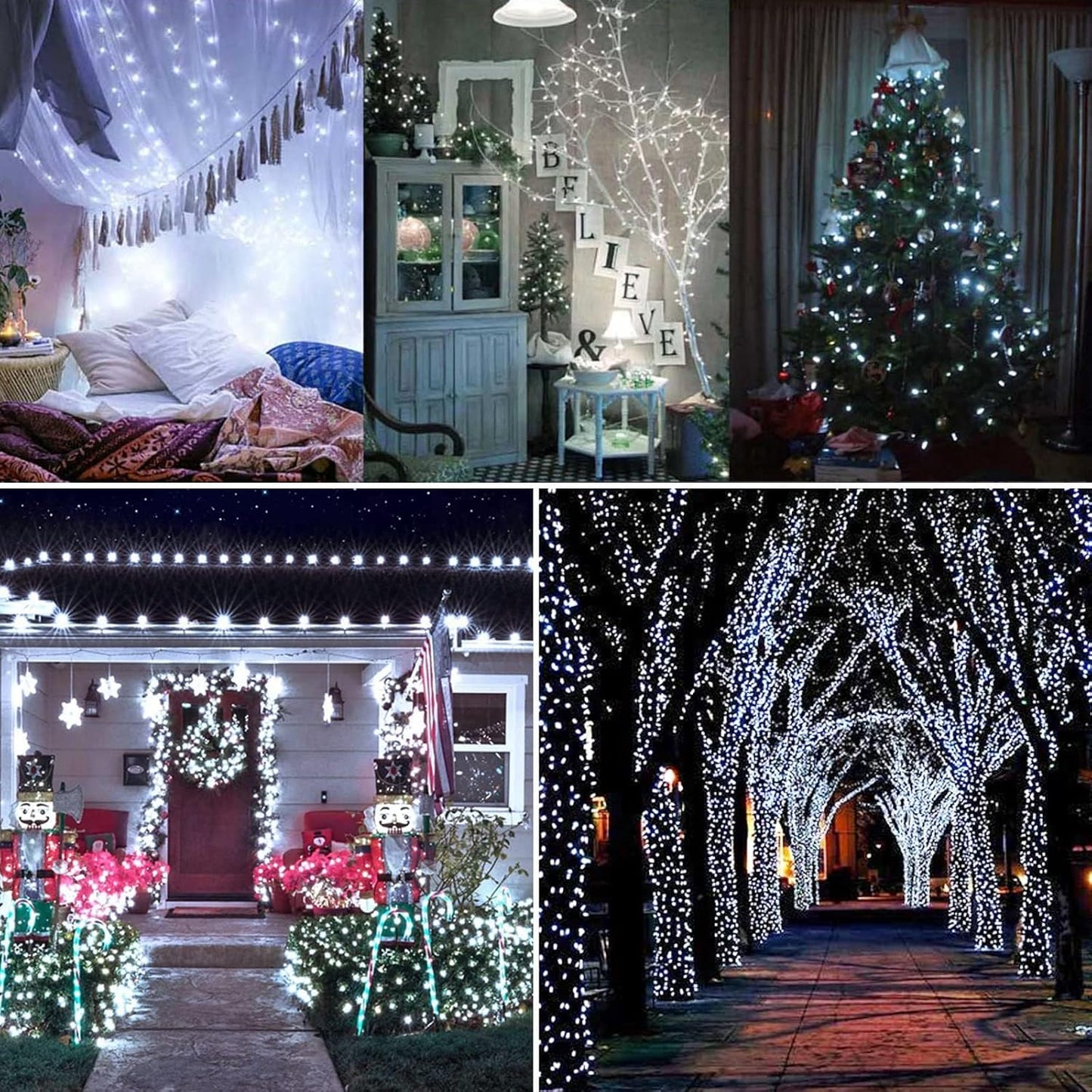 Toodour Solar Christmas Lights Outdoor, 2 Packs Total 144ft 400 LED Solar String Lights with 8 Mode, Outdoor Christmas String Light for Garden, Patio, Fence, Balcony, Xmas Tree Decor - White