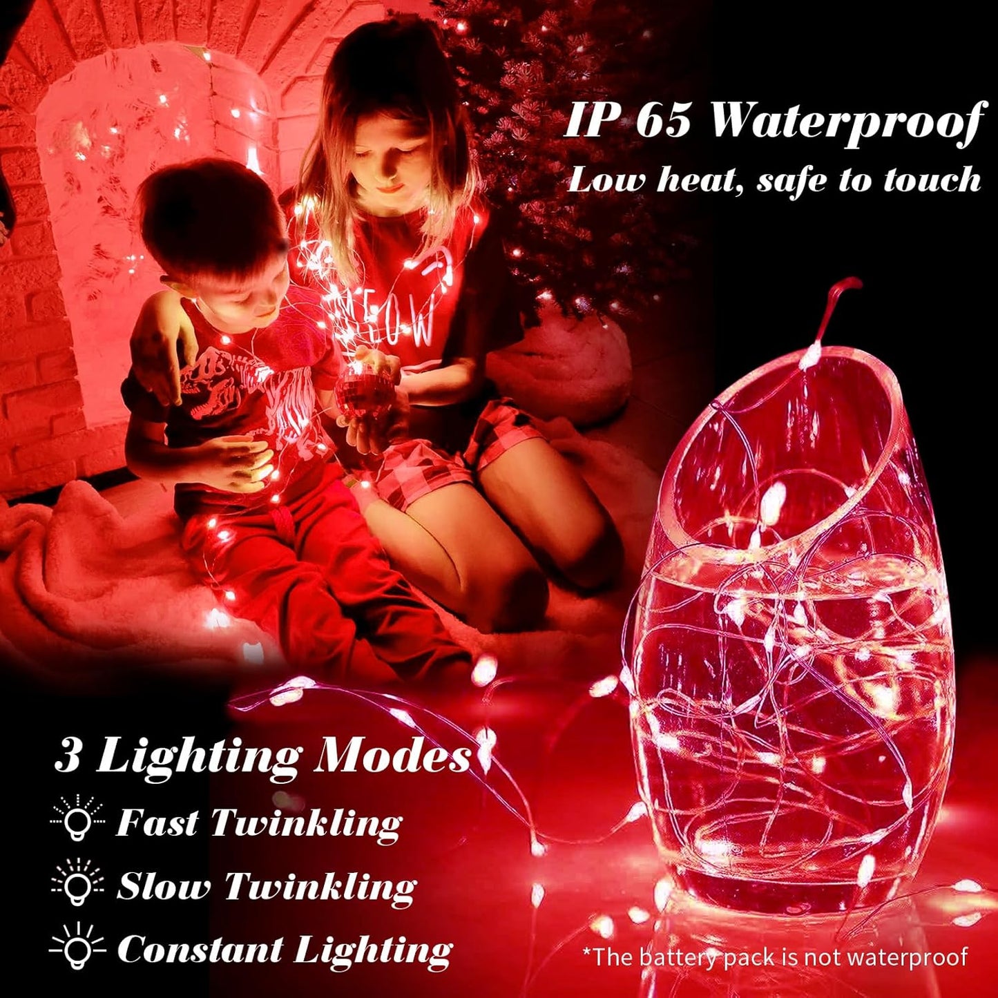 ZGWJ 8 Pack Fairy Lights Battery Operated, 7ft 20 Mini LED Fairy String Lights Silver Wire 3 Modes for DIY, Parties, Wedding, Bedroom, Halloween Christmas Decoration Red