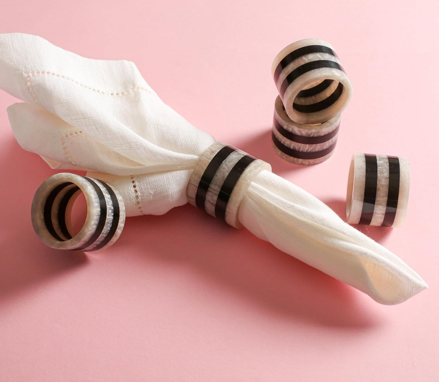 12-Pcs Epoxy Resin Napkin Rings - Handmade Elegant Napkin Holders for Table Décor, Dining, Weddings, Holidays & Special Events - Durable & Lightweight, Easy to Clean (Black White) - CLEENTABLE