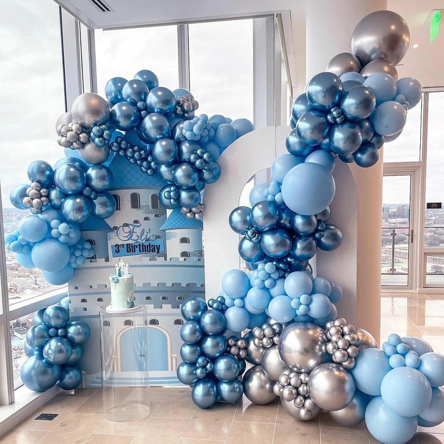 Blue and White Balloons, 60 Pcs 12 Inch Pastel Baby Blue Silver Latex Balloon with Metallic Confetti Balloons Graduation Balloon for Boys Birthday Baby Shower Christening Grad Party Decorations