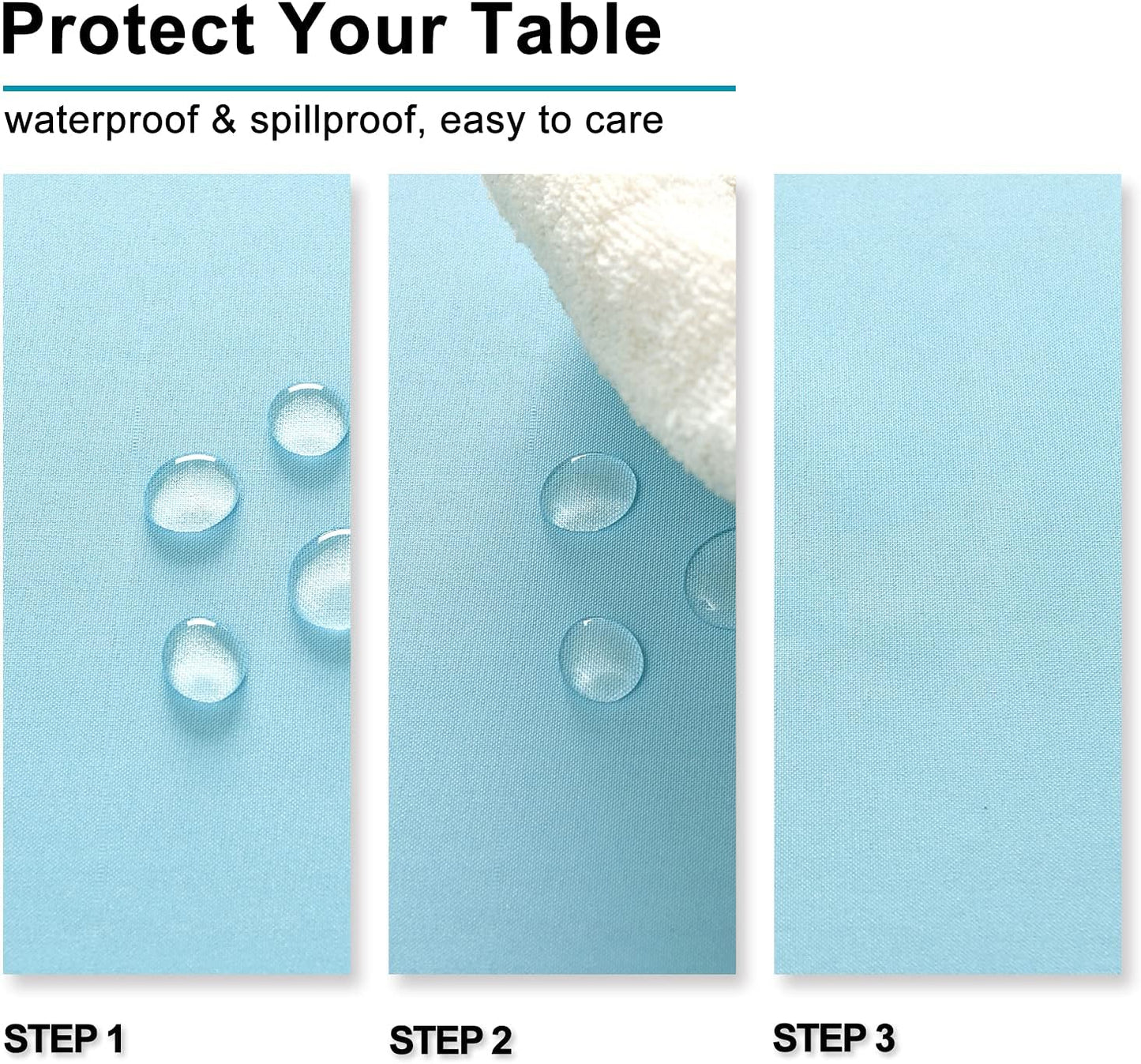 Hiasan Waterproof Tablecloth Rectangle - Washable Fabric Table Cloth for Dining Room Kitchen Birthday Party and Outdoor Use, Sky Blue, 70 x 108 Inch