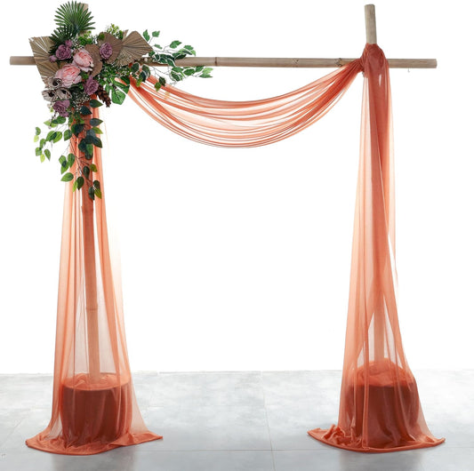 VDS Pack of 3 Panel (30 Inch X 20 Feet) Wedding Arch Draping Fabric Sheer Chiffon Fabric Drapery for Wedding Ceremony Reception Swag Backdrop Canopy Chuppah ARBO Altars Decoration (Terracotta)