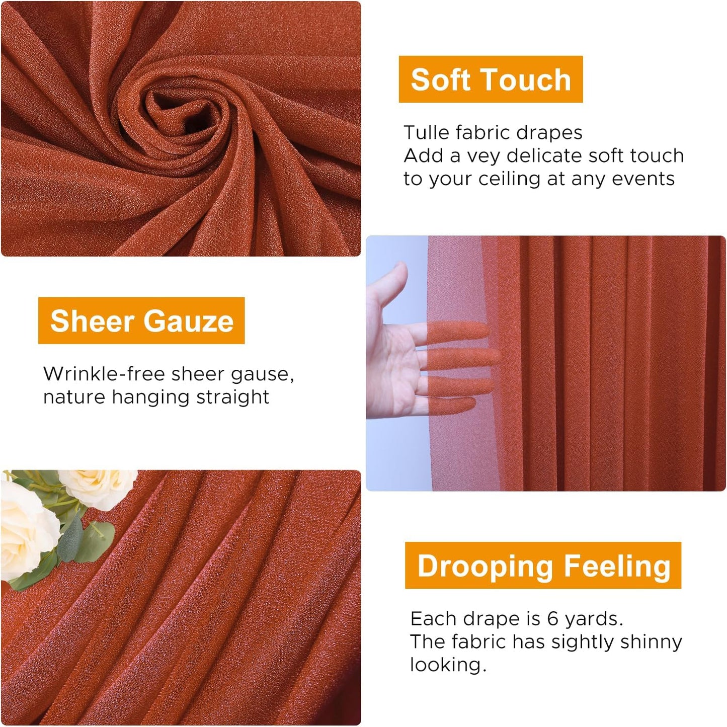 Wedding Arch Draping Fabric 1 Panel 28.7" x 20FT Terracotta Sheer Chiffon Backdrop Drapes for Wedding Ceremony Birthday Party Bridal Shower Outdoor Decoration