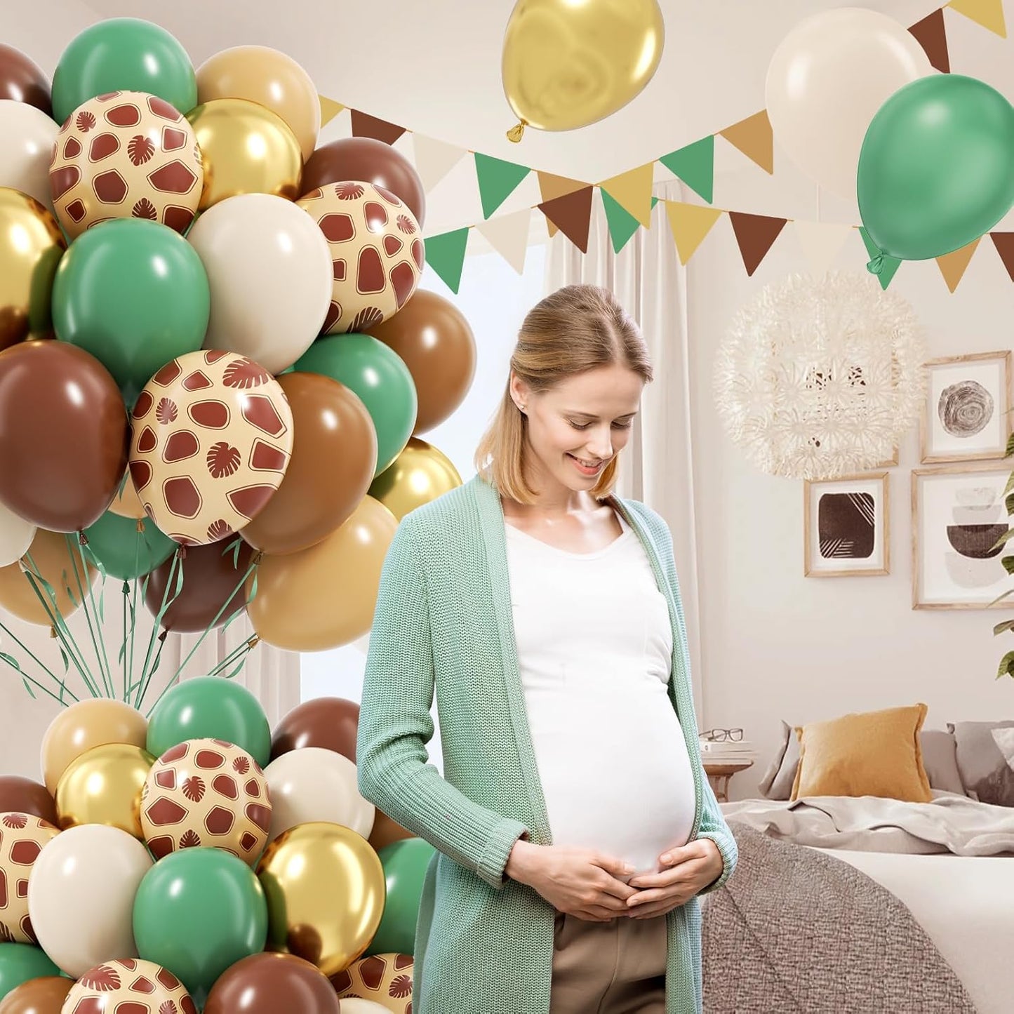 60pcs Safari Balloons, Sage Green Coffee Brown Light Brown Nude Sand White Metallic Gold Balloons for Woodland Jungle Theme Brithday Baby Shower Decorations