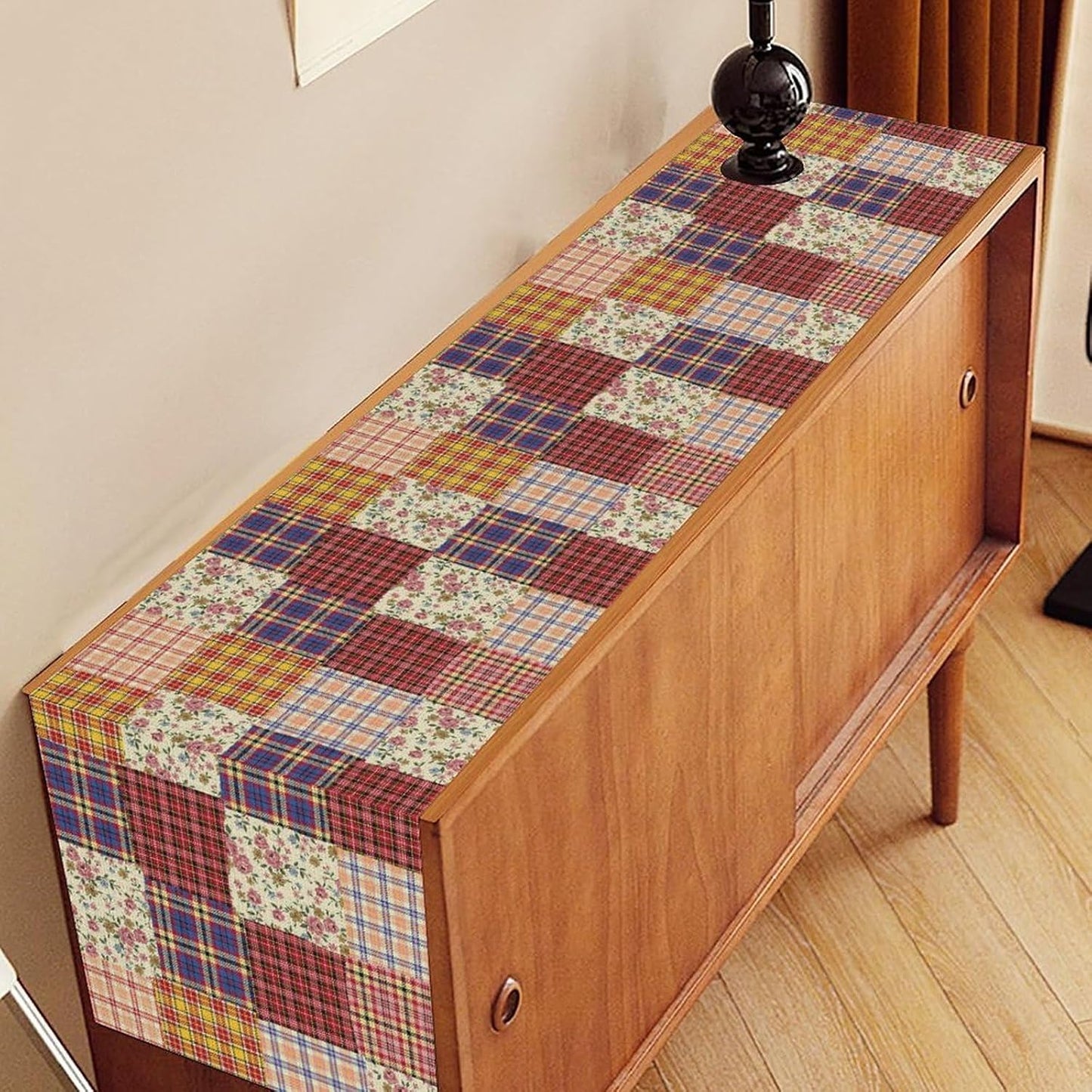 Patchwork Table Runner, Boho Vintage Floral Checkered Plaid Bohemian Paisley Flower Farmhouse Table Center Decor for Home Kitchen Dining Patio Holiday Party Indoor Table Decorations, 13"x108" Inch