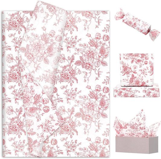 JarThenaAMCS 100 Sheets Floral Tissue Paper Rose Gold Flower Gift Wrapping Paper Vintage Decorative Art Paper for Home Party DIY Crafts Supplies, 14 x 20 Inch