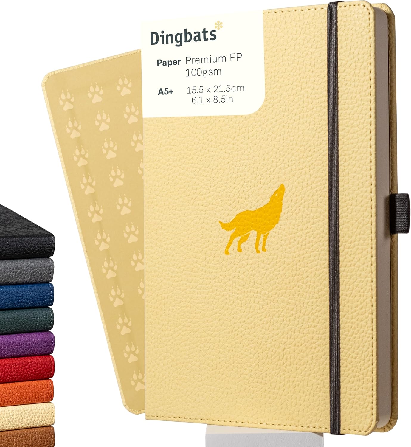 Dingbats* Wildlife Dotted Writing Journal Notebook A5 - Vegan Leather Hardcover - Ideal for Work, Travel - Pocket, Elastic Closure, & Bookmark