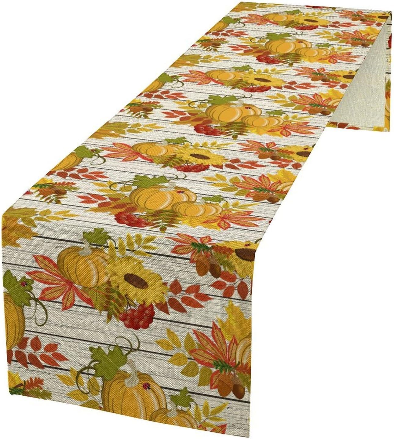 Autumn Table Runner,Seasonal Pumpkins Thanksgiving Kitchen Dining Table Decoration for Home Party Decor 13x108 Inch