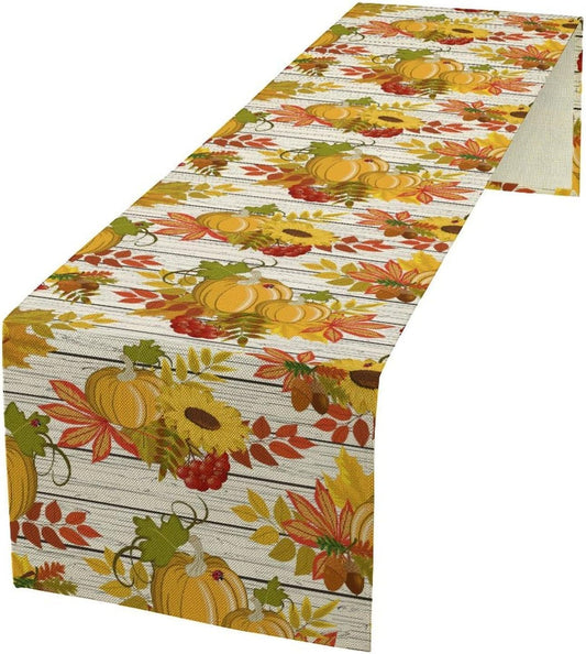 Autumn Table Runner,Seasonal Pumpkins Thanksgiving Kitchen Dining Table Decoration for Home Party Decor 13x90 Inch