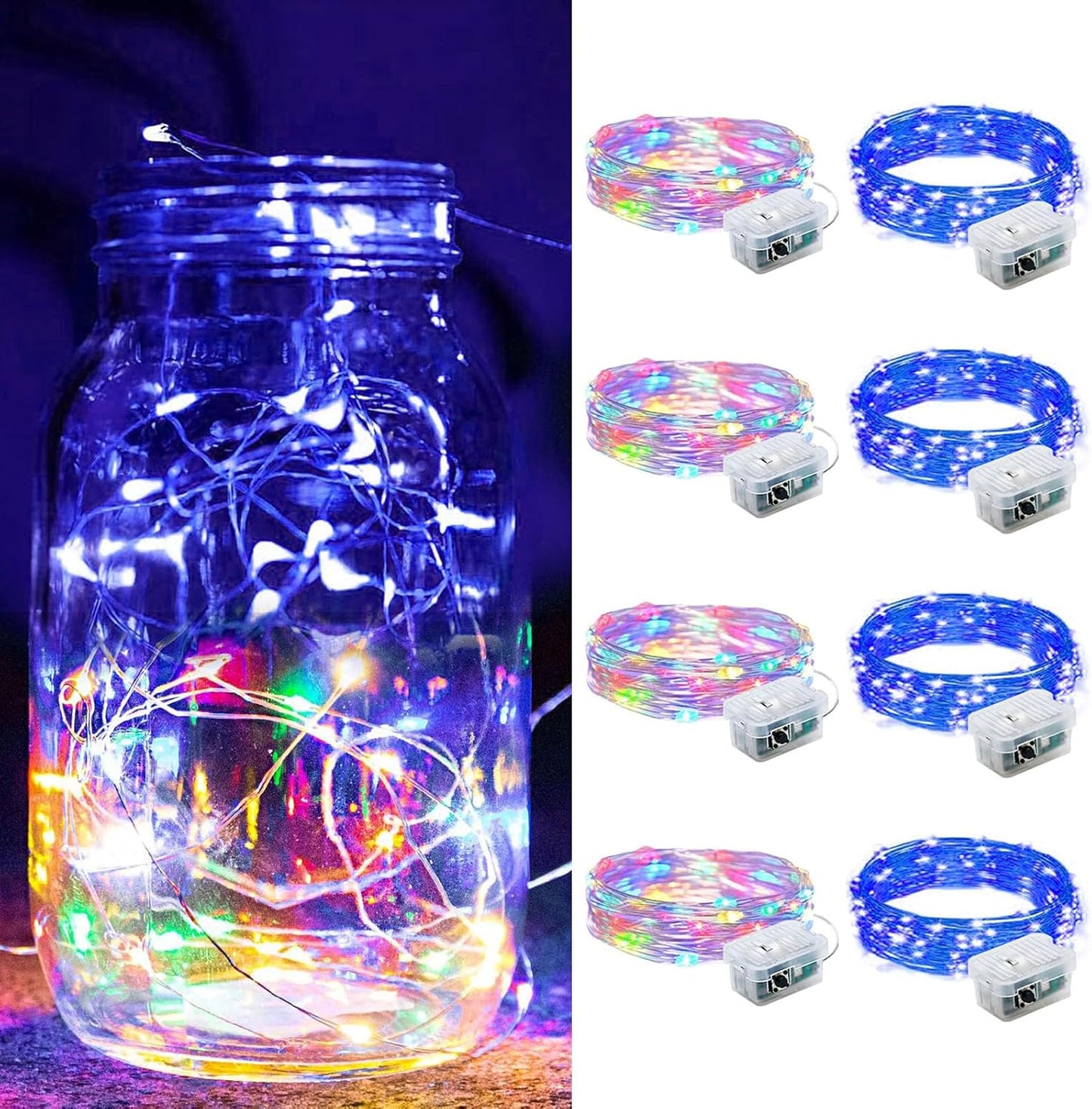 ZGWJ 8 Pack Fairy Lights Battery Operated, 7ft 20 Mini LED Fairy String Lights Silver Wire 3 Modes for DIY, Parties, Wedding, Bedroom, Halloween Christmas Decoration Colorful and Blue