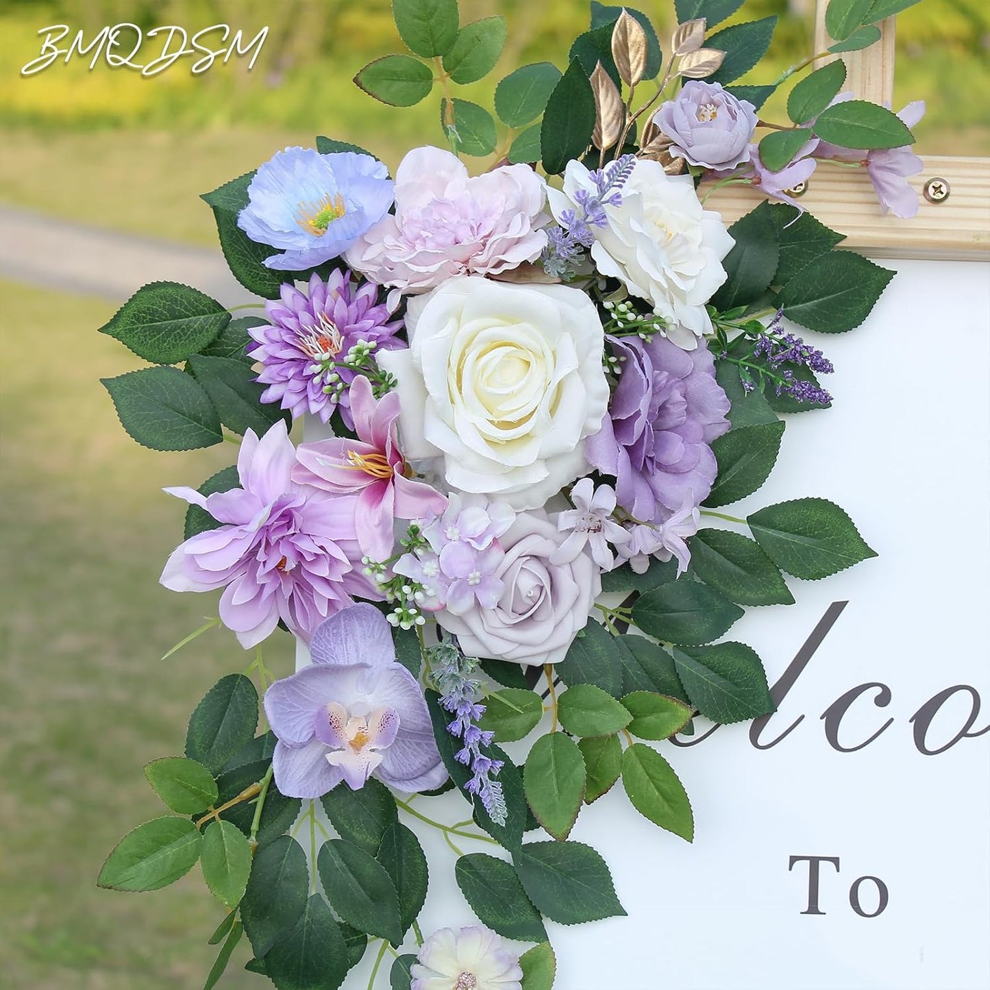 Pack of 2 Artificial Flowers for Backdrop Decoration, Wedding Arch Flowers,Reception Welcome Sign, Eucalyptus Garland, Suited to Aisle Decor and Wedding Arches（Purple）