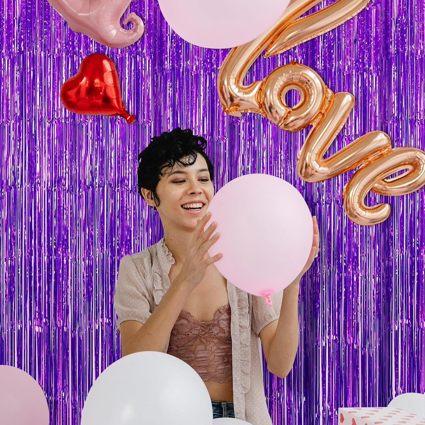 10 Pack Purple Backdrop Curtain 3.2ft x 8.2ft Metallic Tinsel Foil Fringe Curtains Photo Booth Background for Birthday Party Decoration Baby Shower Engagement Wedding Christmas Decoration (Purple)