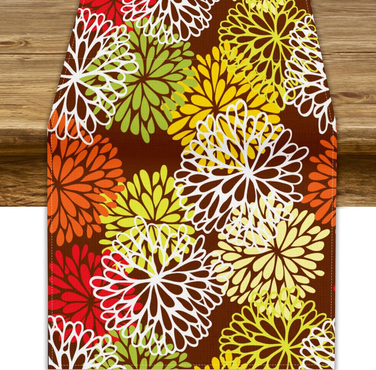 Brown Dahlia Floral Table Runner, Seasonal Autumn Thanksgiving Pattern Print for Home Kitchen Table Decor Dining Coffee Room Party Decor 13x60 Inch