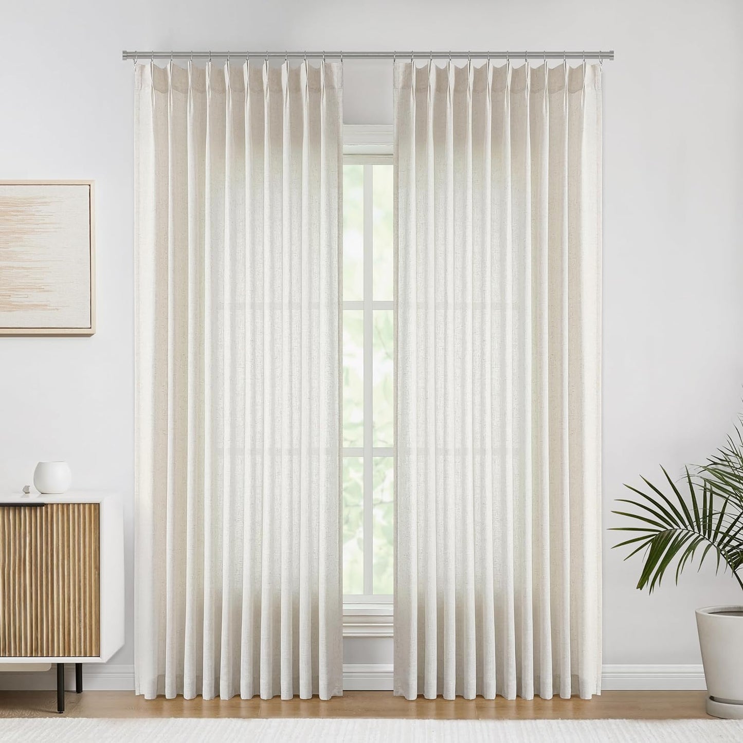 Vision Home Natural Pinch Pleated Curtains Textured Light Filtering Window Curtains 84 inch for Living Room Bedroom Patio Pinch Pleat Drapes with Hooks 1 Panel 60" Wx84 L