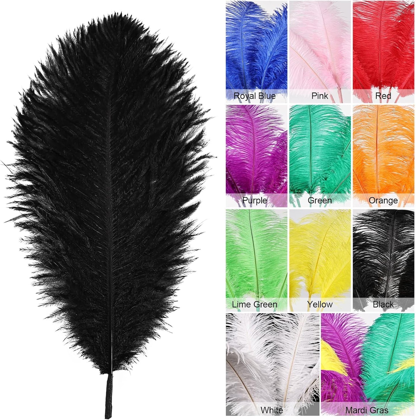 Bulk Black Ostrich Feathers - 12Pcs 12-14inch Crafting Supplies for Centerpiece Table Decorations (Black)