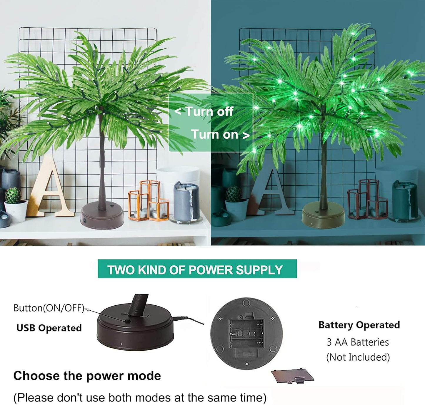 Luau Party Decorations Palm Tree with Lights, Lighted Palm Tree for Table Decor 23In Artificial Light Up Trees Green Table Centerpieces for Tropical Hawaiian Party Tiki Bar Home Summer Decor