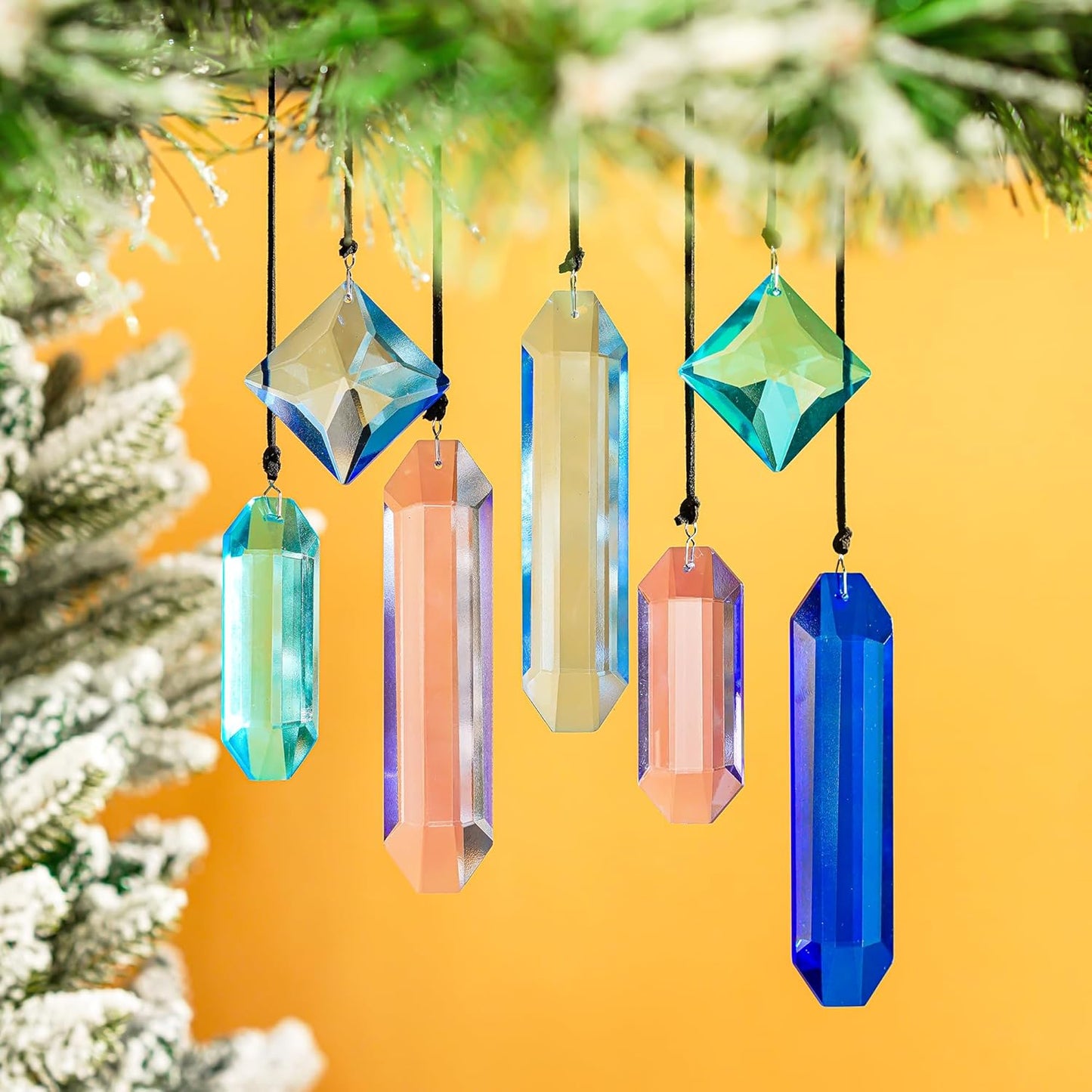 7 Pack Crystal Ornaments for Christmas Tree, Colorful Icicle Ornaments Crystal Prism Hanging Suncatchers for Windows,Indoor for Women