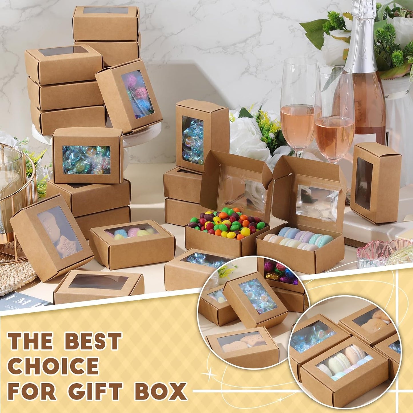 Zonon 30 Pcs Soap Boxes for Homemade Packaging, Mini Kraft Treat Boxes with Window for Bakery Candy Soap Making Gift Packaging(3.7 x 2.6 x 1.37 Inch,Brown)