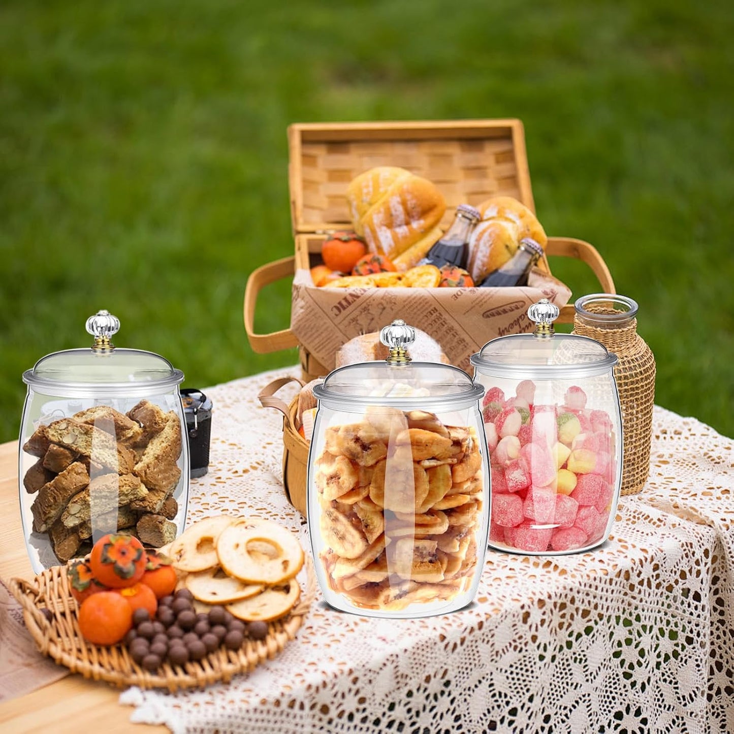 6 Pcs 64 oz Candy and Cookie Jar with Lids 6 Spoons Plastic Jars Decorative Apothecary Jars Candy Buffet Containers Clear Can Airtight Food Storage Canister for Home Decoration Supplies