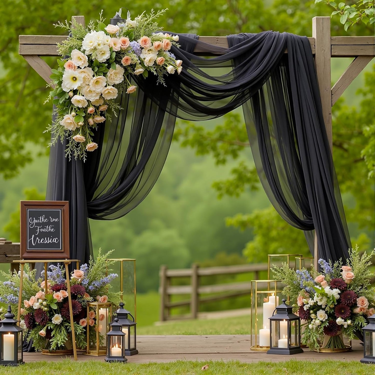 1 Panels Wedding Arch Draping Fabric Black Sheer Backdrop Curtain Arch Drape for Wedding Ceremony Reception,Bridal Shower Party Decorations 28" X 19ft