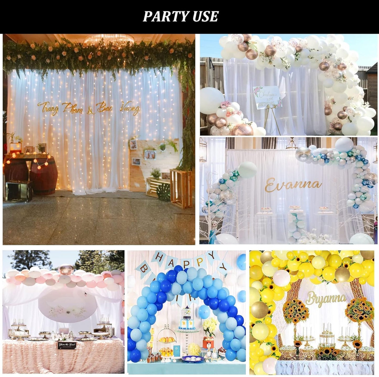 10ft x 10ft White Chiffon Backdrop Curtains, Wrinkle-Free Sheer Chiffon Fabric Photo Curtain Drapes for Wedding Ceremony Arch Party Stage Photography Decorations