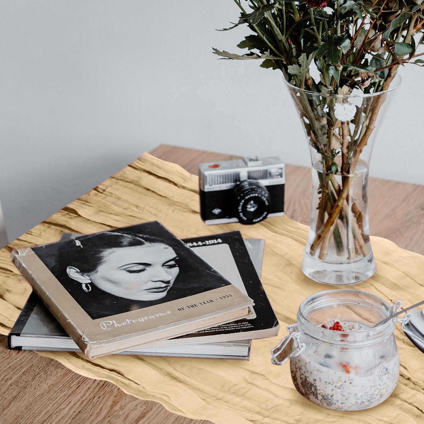 1 Pack Cheesecloth Table Runner 10Ft Christmas Gauze Boho Table Runners for Wedding Decor Bridal Shower Decorations(35" x 120")