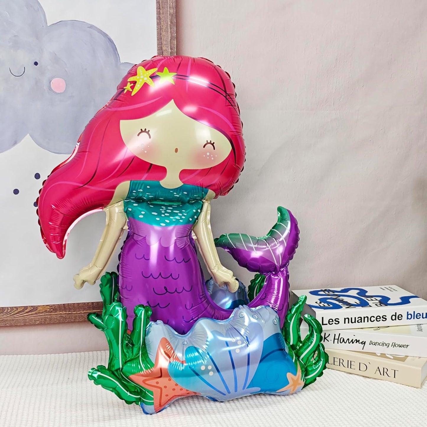 Self Standing mermaid birthday balloon mermaid foil balloon Ocean Balloon for Girls Under The Sea Little Mermaid theme Birthday Party Baby Shower Birthday Decoration Supplies