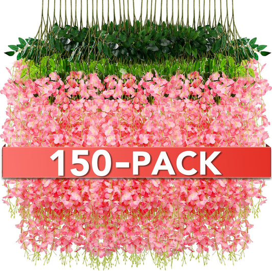 Wisteria Hanging Flowers,Fake Hanging Flowers,Wisteria artificiales Garland for Home Wedding Arch Floral Party Garden Ceremony Outdoor Decor,3.6 feet Long(150,Pink)