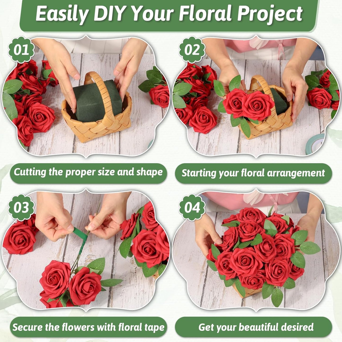 MAPVOLUT 6 Pack Green Floral Foam Blocks (9.1"x4.1"x2.8") + 2 Rolls Waterproof Floral Tape | Wet & Dry Flower Arrangement Foam for Fresh/Silk Flowers, DIY Crafts, Weddings, Centerpieces