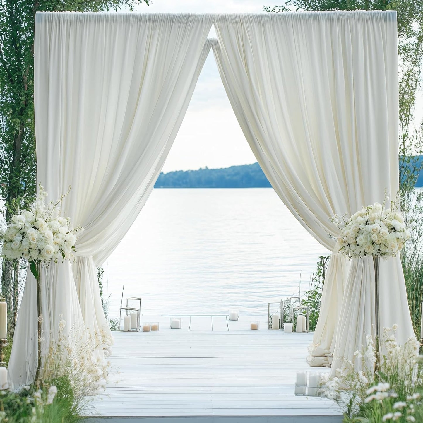 50×14ft Wrinkle Free Ivory Backdrop Curtain, Soft Silky Easy to Drape Cream Wedding Drapes for Backdrop, 10 Panels 5×14ft Photo Backdrop Curtains for Parties Birthday Photography Background Cloth