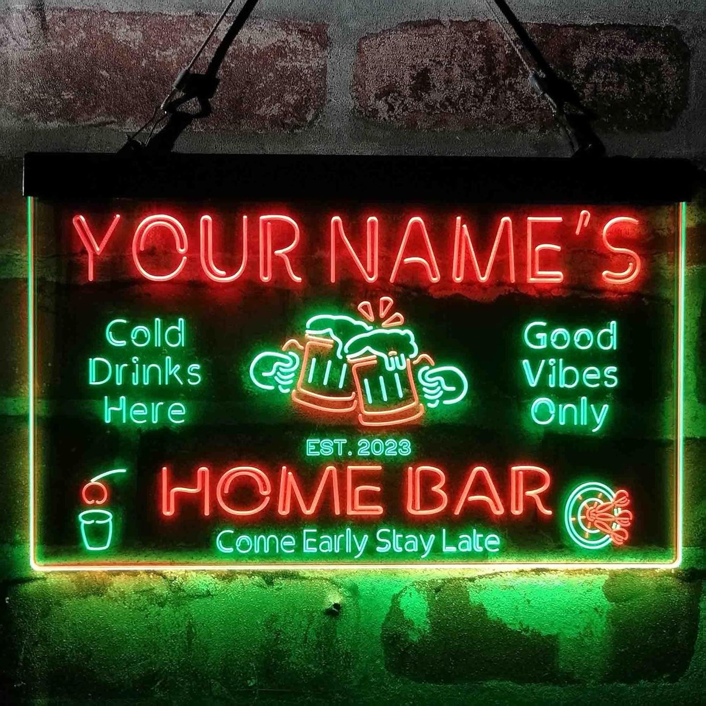 ADVPRO Personalized Your Name Custom Home Bar Beer Established Year Dual Color LED Neon Sign Green & Red 24 x 16 Inches st6s64-p1-tm-gr