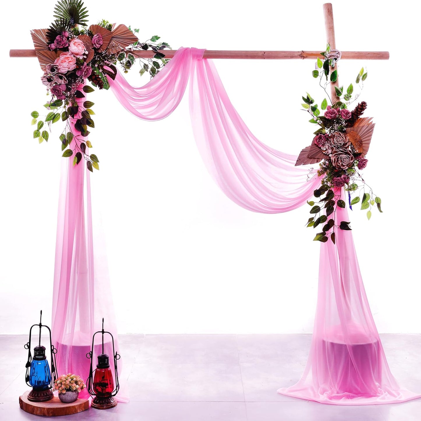 VDS Pack of 4 Panel (30 Inch X 20 Feet) Wedding Arch Draping Fabric Sheer Chiffon Fabric Drapery for Wedding Ceremony Reception Swag Backdrop Canopy Chuppah ARBO Altars Decoration (Bubblegum)