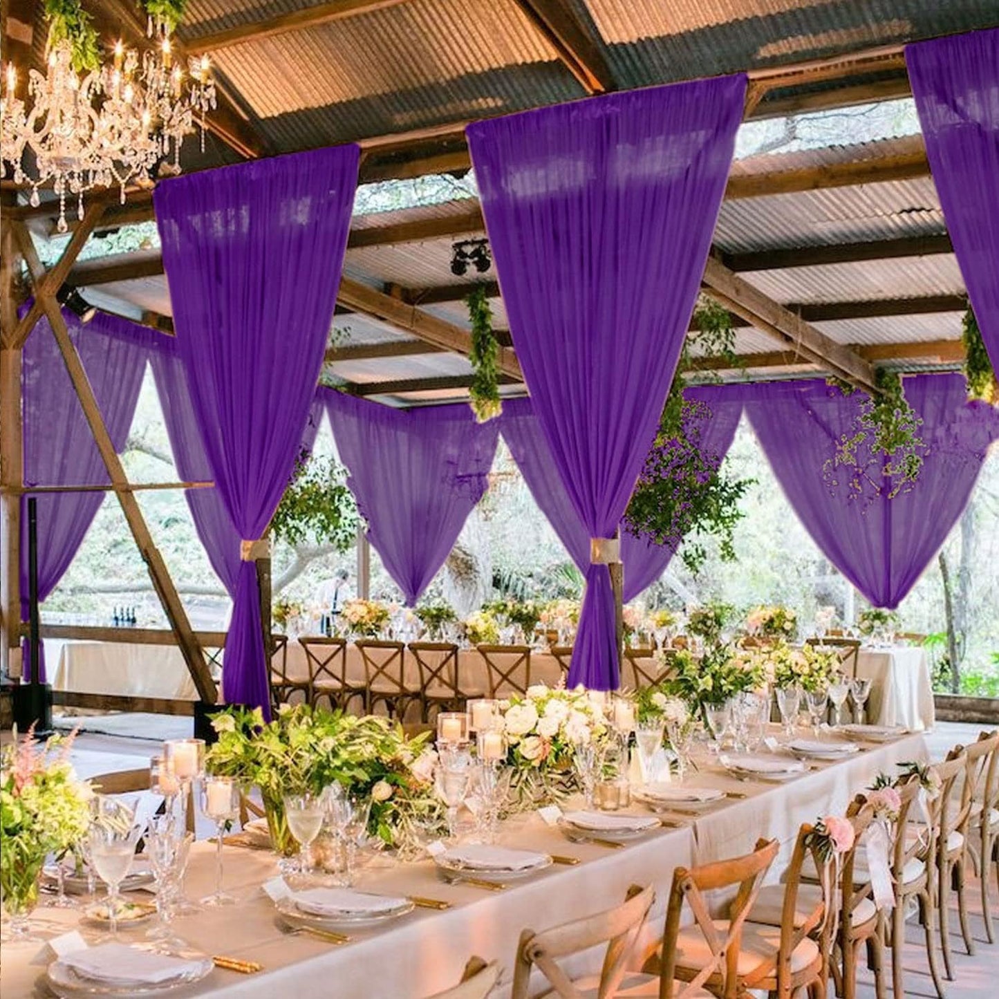 MODFUNS Ceiling Drapes for Parties Purple Ceiling Curtains 2 Panels 5FTx20FT Wedding Arch Draping Fabric Chiffon Curtains for Arbor Stage Sheer Backdrop Drapes for Ceiling Decorations Drapery Sheers