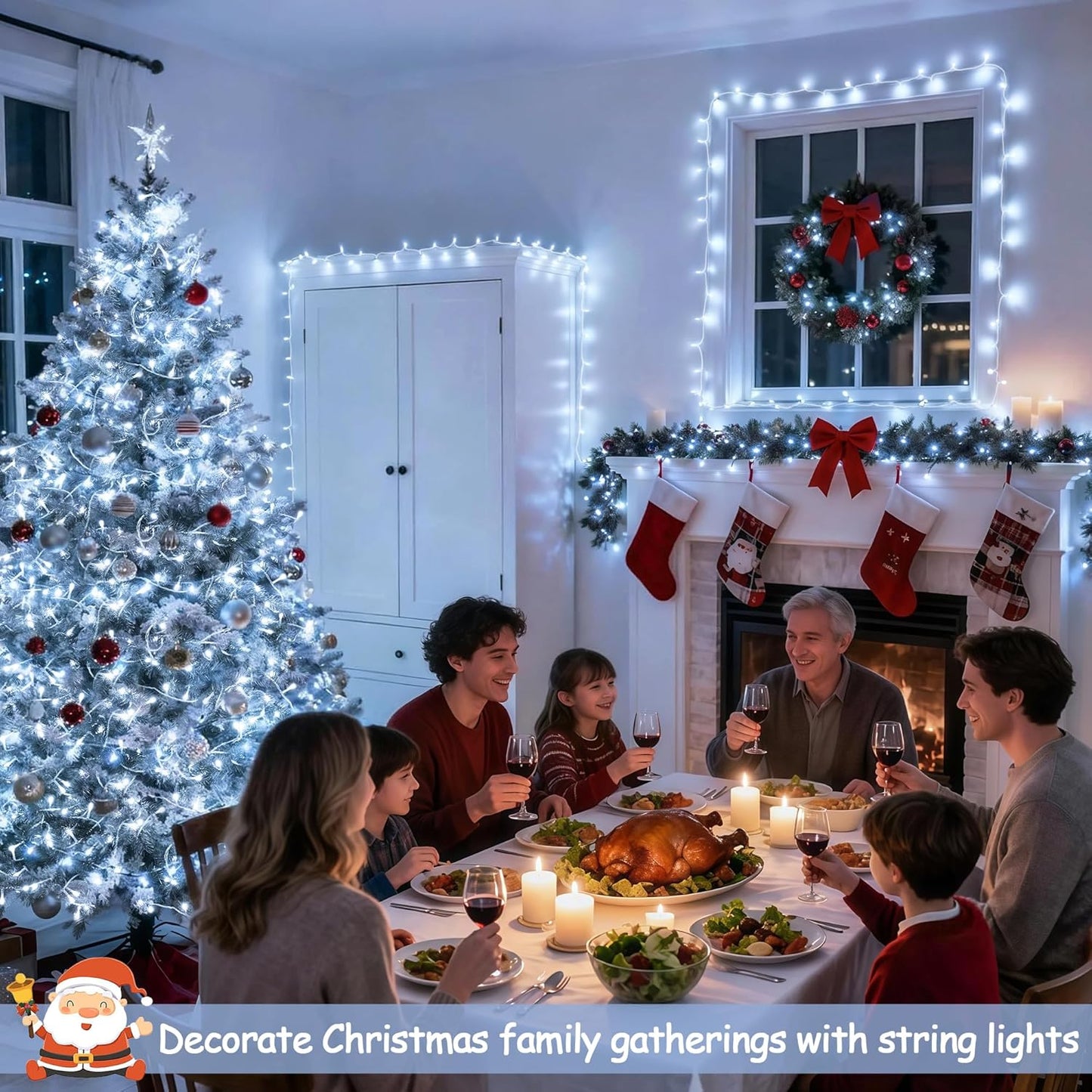 JMEXSUSS 168FT 600 LED White Christmas Lights Outdoor with Remote Indoor Christmas Tree Lights Plug in Cool White Twinkle String Light for Room Holiday Party Xmas Decorations